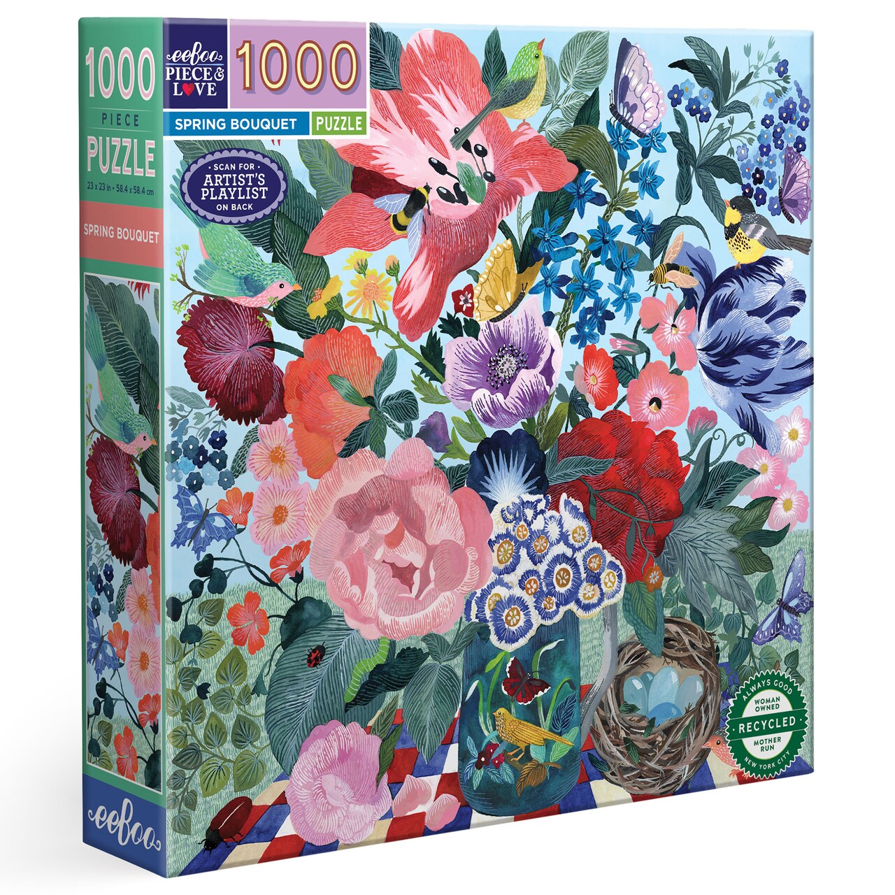 eeBoo Piece & Love: Spring Bouquet - 1000 Piece Puzzle - Adult Square Jigsaw, 23x23", Includes Image Reference Insert, Glossy High-Quality Pieces
